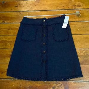 Lafayette 148 New York Fringe Button Down Skirt w/Pockets Navy Blue Size 10 NWT